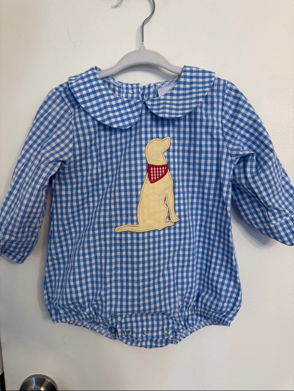 Stitchy Fish 9 month Blue Gingham Puppy Appliqué Kids bubble